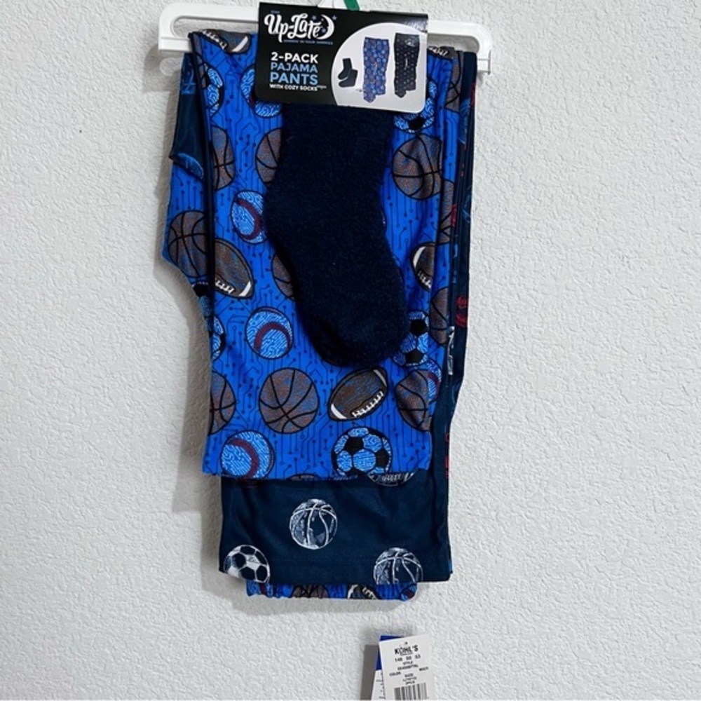 Up Late Boy's 2 Pack Fleece Pajama Pants & Socks Bundle New Large 10-12